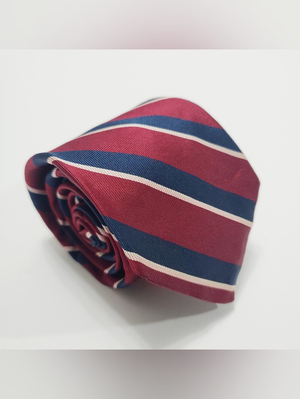 Christian Dior Men's Silk Neck Tie Red & Blue Stripe Pattern Repp Fabric